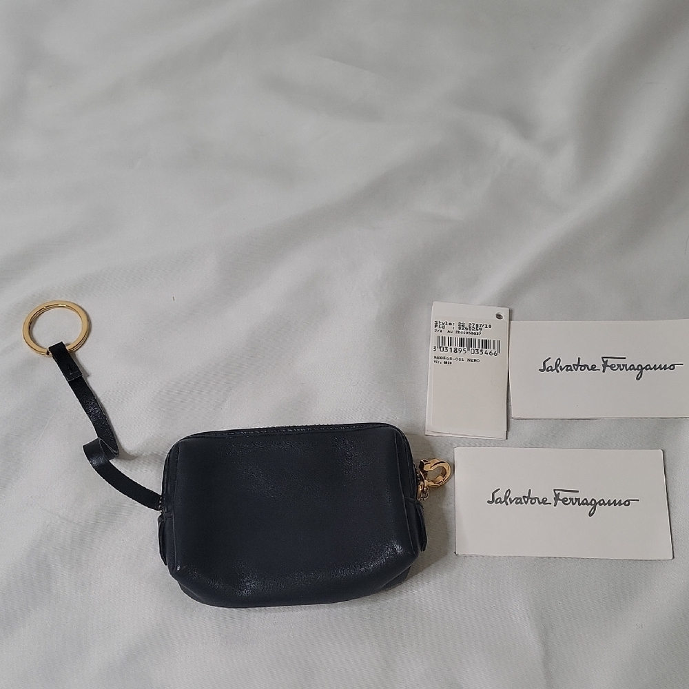 Salvatore Ferragamo Black Leather Pouch with Gold Ring